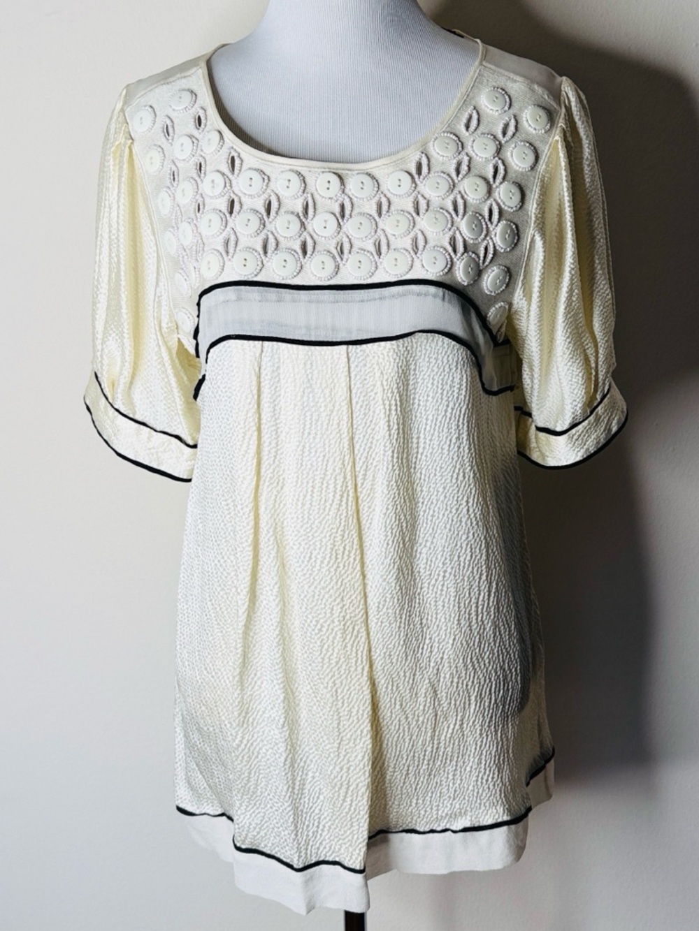 Development by Erica Davies Cream Silk Button Embellished Top